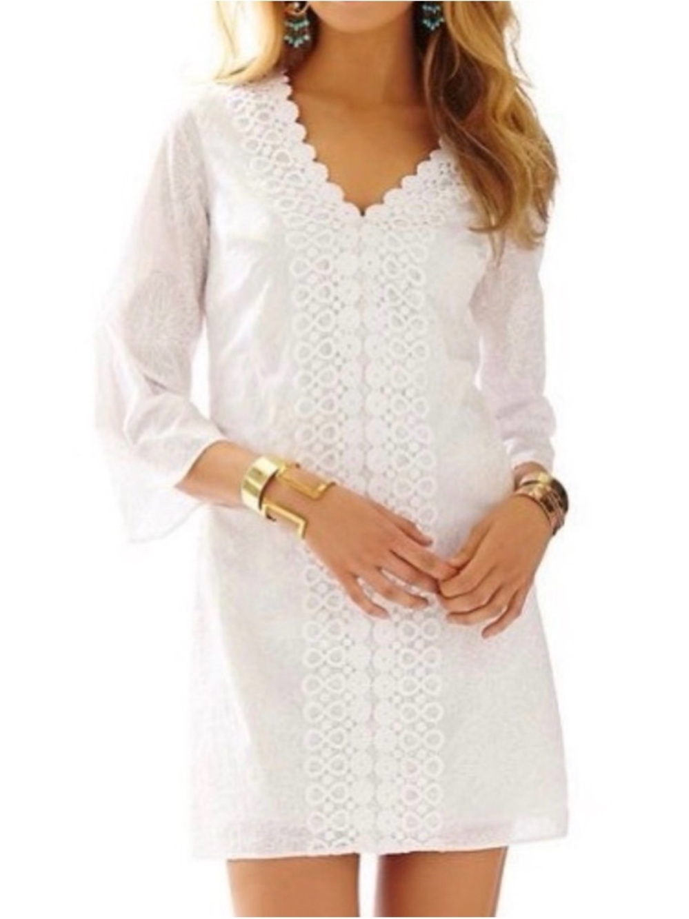 Lilly Pulitzer White V-Neck Tunic Dress Size XS P2P 17”